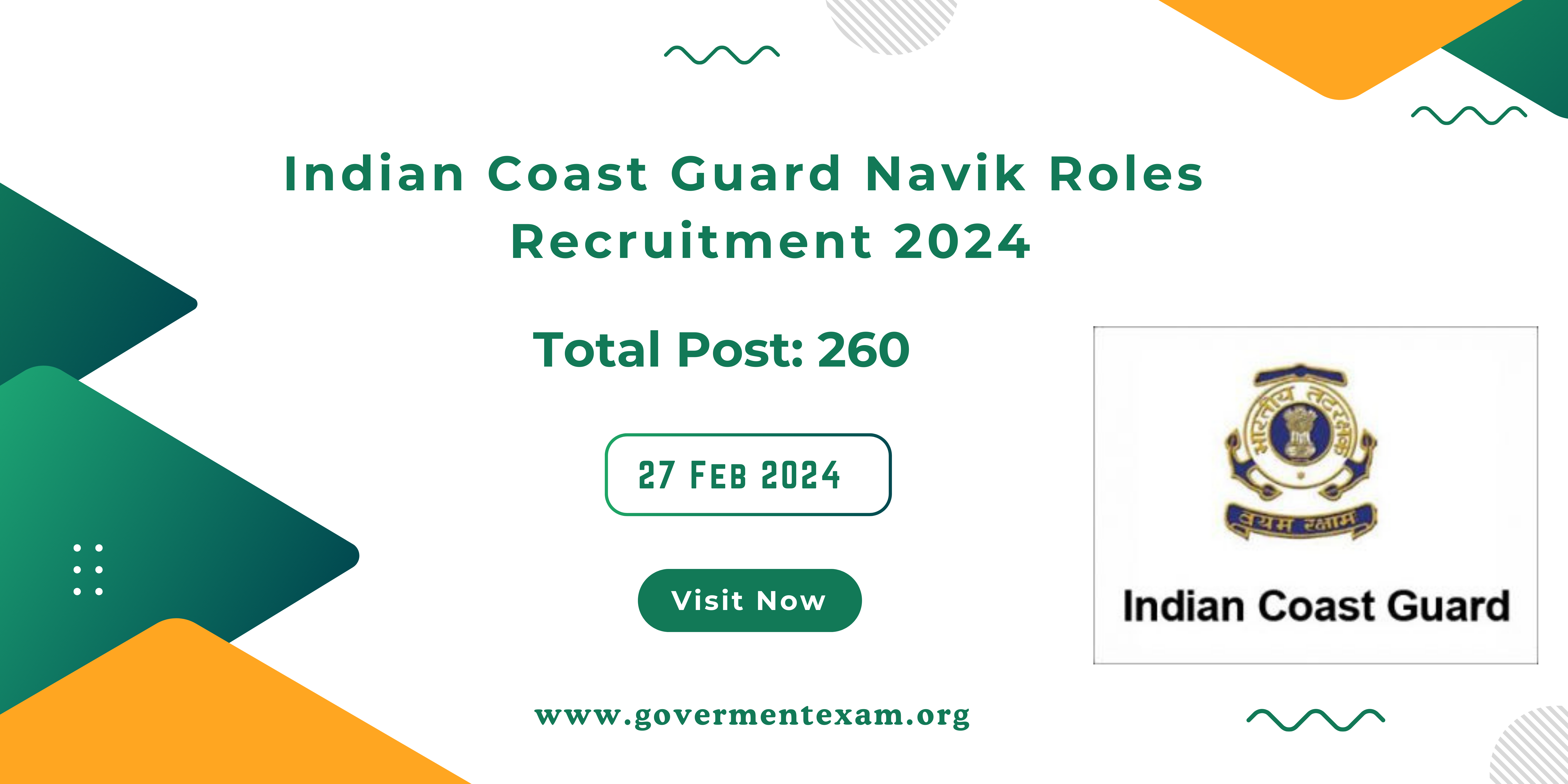 Apply for Indian Coast Guard Navik Roles 2024 for 260 Post